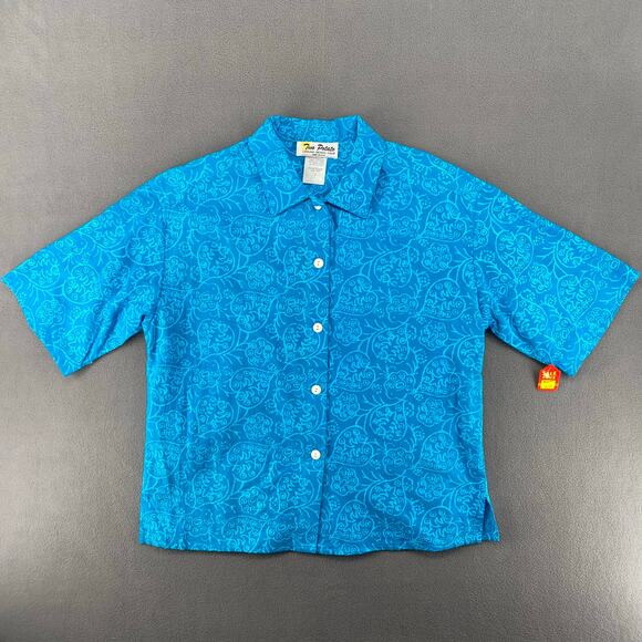 Vintage NOS 80s 90s Two Potato Resort Wear Button Down Shirt + Shorts Set S Blue - Picture 2 of 9